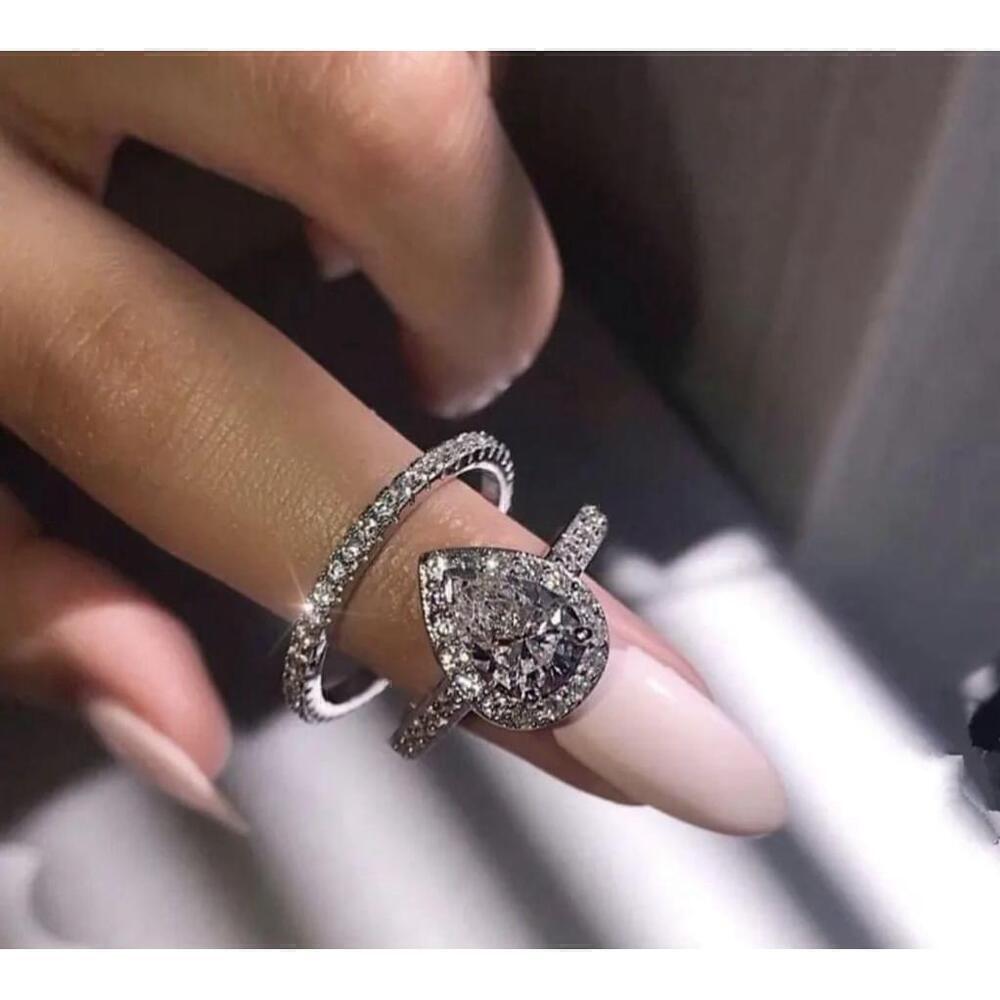 3 for $25. Women's Silvery Pear Shaped Engagement Ring Set size 5
